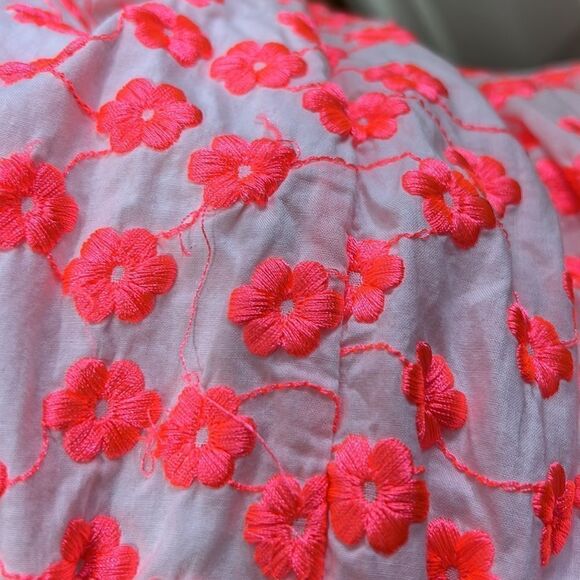J Crew Embroidered Dress Neon Coral /White 00 - Picture 12 of 13